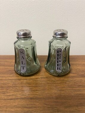 Vintage Green Glass Salt and Papped Shakers with Twist on Tops